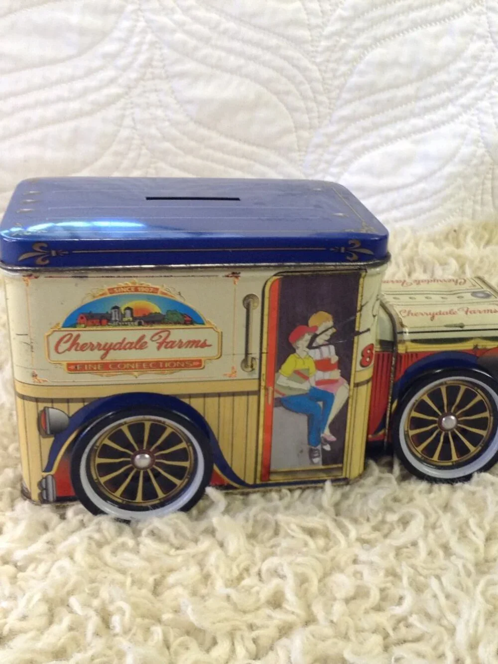 VTG Cherrydale Farms Tin Delivery Truck Coin Bank Nostalgic Kidcore Collectible